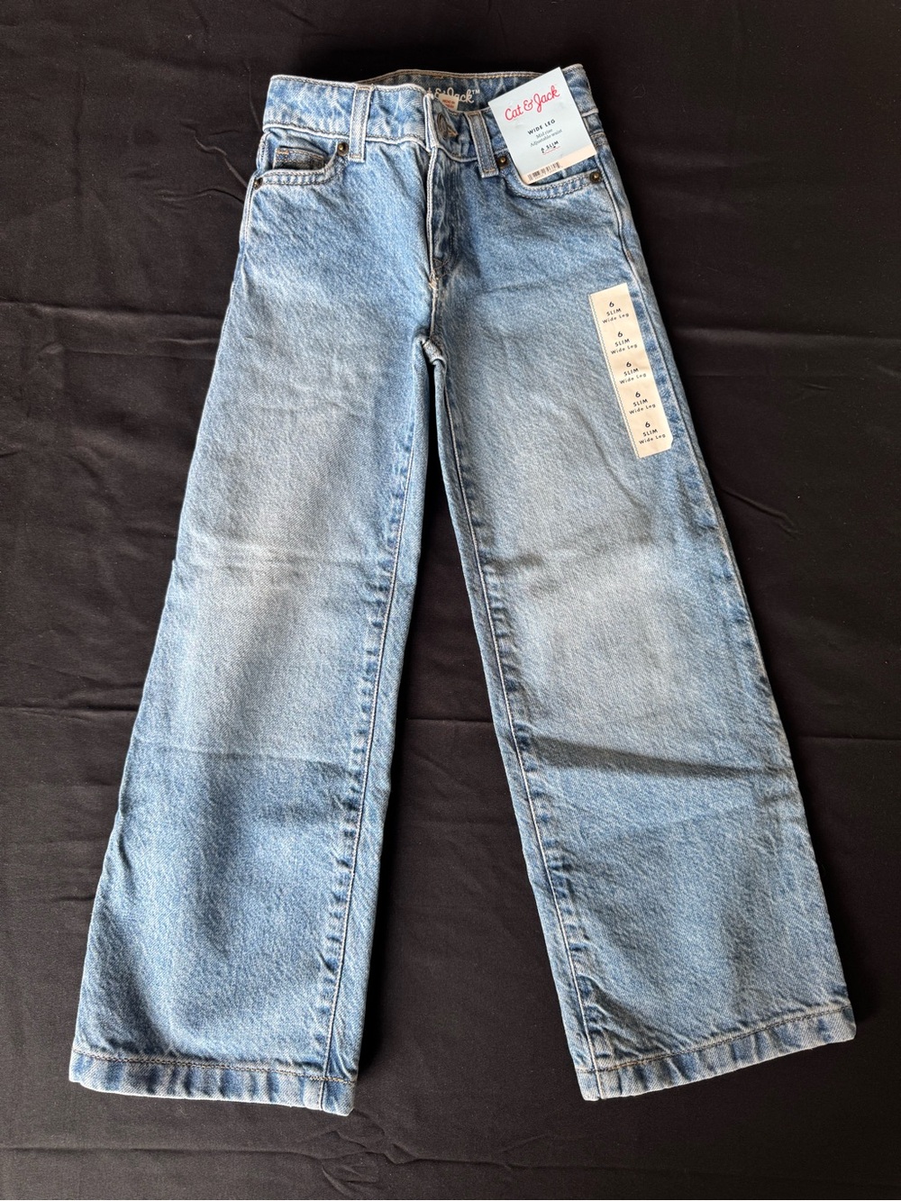 Cat & Jack Girls Size 6 Slim Wide Leg Jeans Light Wash Mid Rise Denim NWT